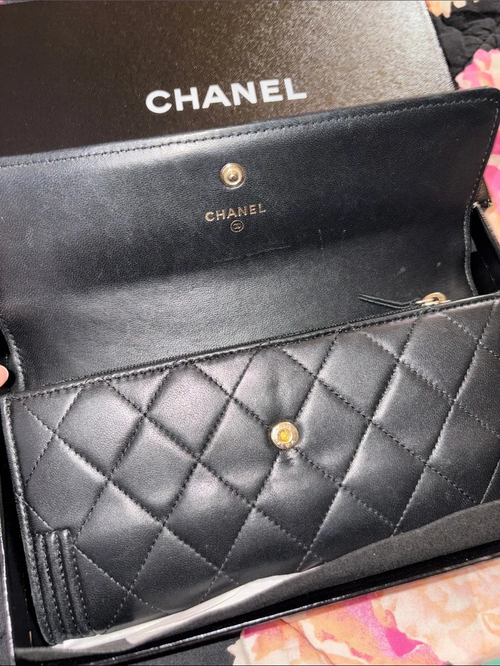 CHANEL Black Quilted Lambskin Leather Wallet